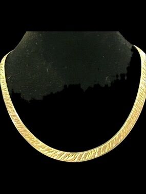 18k Gold Rose Reversible Technibond Diamond Cut Herringbone Necklace Vintage